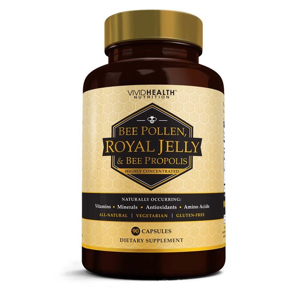 Vivid Health Nutrition High Potency Royal Jelly and Bee Pollen Capsules, 90 Count