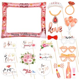 Inflatable Selfie Frame Photo Booth with 23pcs Props - Rose Gold Wedding Picture Frame for Bridal Shower Party Games Accessories