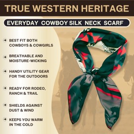 Helder Creek Co Wild Rag Silk Scarf 36'', Western Cowboy Bandana Square Silky Wild Rags,Black Grey Aztec Horses Tibal for Men & Women