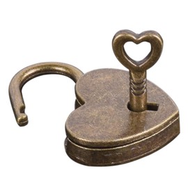 Brown Lock Antique Brass Padlock with Key, Vintage Heart Shape Anti-Theft Mini Padlock Bag Travel Suitcase Luggage Box Case Key Keyed Padlocks Love Lock