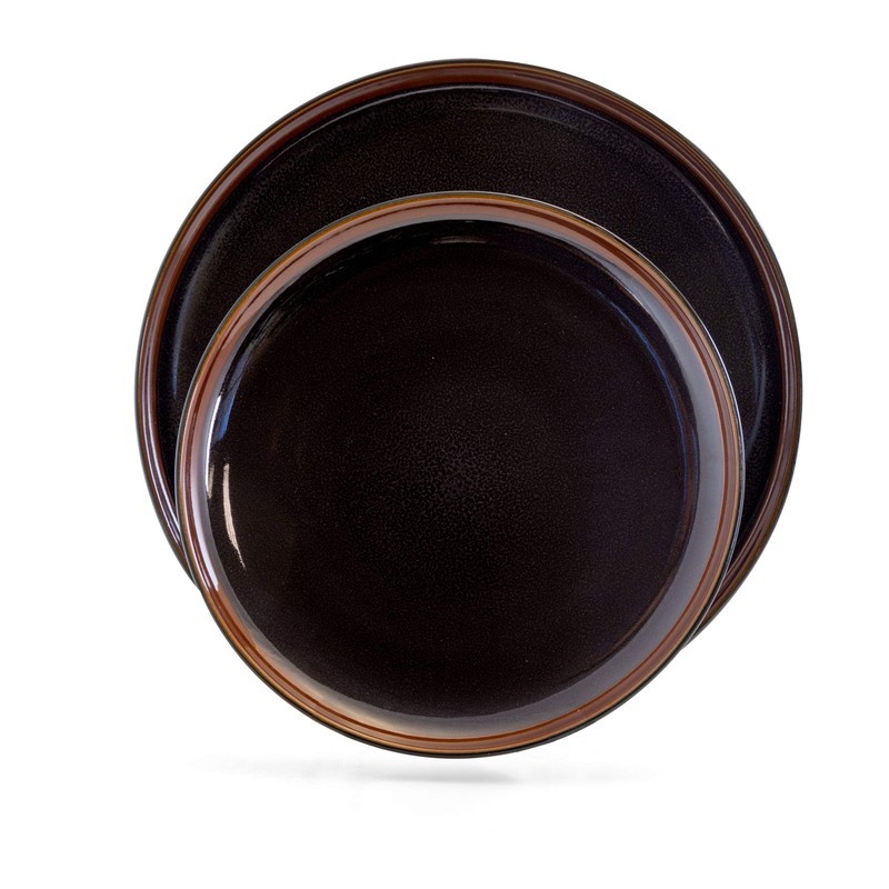 Elama Midnight Beach 16 Piece Dinnerware Set in Metallic Black