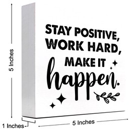 Inspirational Wooden Box Sign Desk Decor,Stay Positive Work Hard Make It Happen Wood Block Sign for Home Bedroom Office Shelf Table Decor C1072