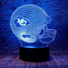 Cute Chiefs Football Helmet 3D Optical Illusion LED Bedroom Decor Sleep Table Lamp with Remote 7 Colors Acrylic Visual Night Light Birthday Christmas Gifts for Kids KC Men Women
