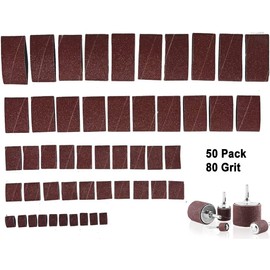 50 Pack 80 Grit Replacement Sanding Sleeves for Rubber Drum kit 1/2" 3/4" 1" 1-1/2" 2" Inch Aluminum Oxide Woodworking Drill Rotary Sander-Drum 1/4" Drive spindel Abrasive