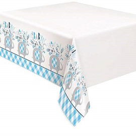 Unique 78393 Blue Floral Elephant Baby Shower Plastic Table Cover, 54" x 84" 1 Pc, Print