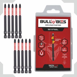 10x Bull Bits 90mm PZ1 Impact Screwdriver Drill Driver Bits Set Pozi Pozidriv Compatible with DeWalt, Milwaukee, Bosch, Makita, and More