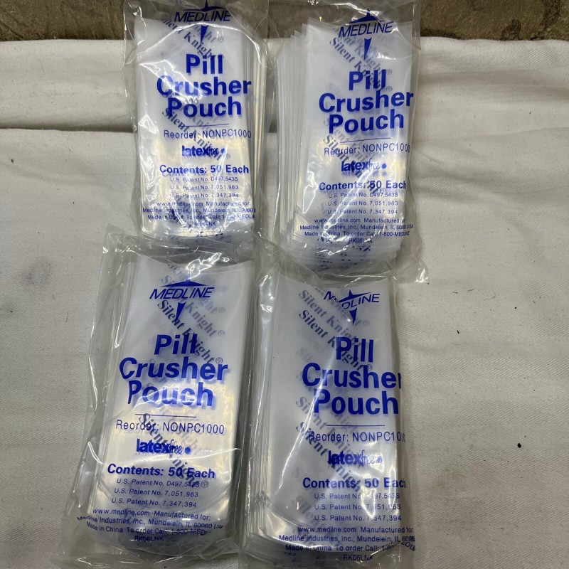 Medline Silent Knight Pill Crusher Pouches *200* 4 packs of