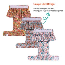 CuteBone Female Dog Diapers with Skirts 3 Pack Reusable Puppy Dresses Pants for Heat Cycle Period QBD12M
