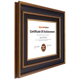 Space Art Deco, 11x14 Gold Black Design Diploma Frame Black Over Gold Double Mat for 8.5x11 Certificates and Documents Sawtooth Hangers Wall Mount (1-Pack, Ornate Gold)