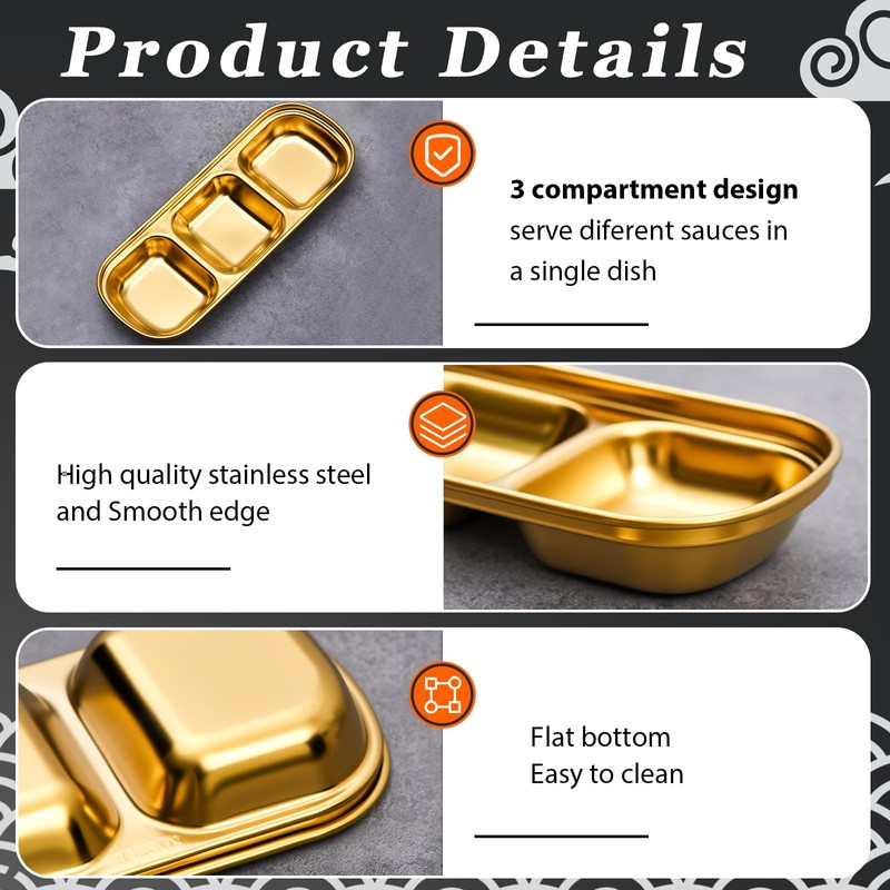 Maxcheck 12 Pcs Soy Sauce Dish Stainless Steel Divided Dip