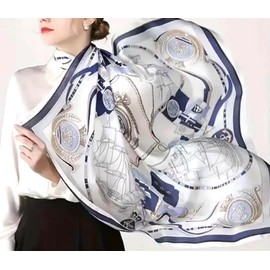 Torata Large Beautiful Silk Style Scarf, Women's Scarf Bandana Gift, 27.6 x 27.6 inches (70 x 70 cm), Large Bandana, Women's, Sea Blue