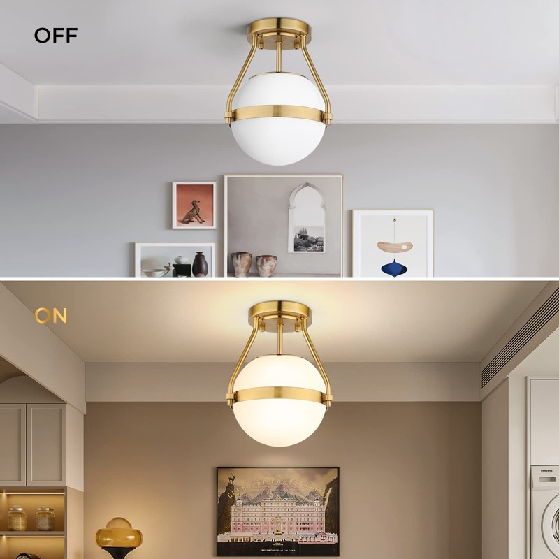 Lakumu Globe Semi Flush Mount Ceiling Light, Mid Century Ceiling