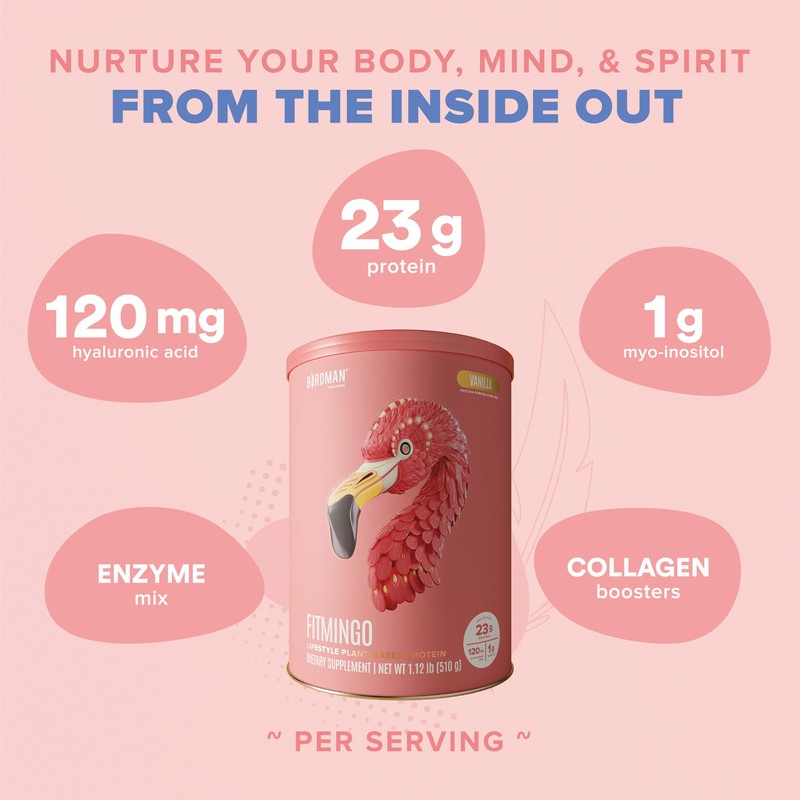 BIRDMAN Fitmingo Vegan Protein Powder with Inositol, Collagen Boosters, Hyaluronic