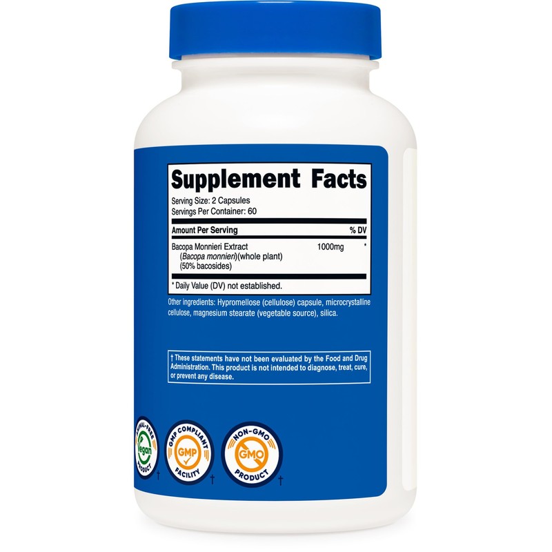 Nutricost Bacopa Monnieri 1,000mg, 120 Capsules (60 Servings) - Non-GMO,