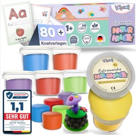 Valy&Oli® Knete - Extraweiche Naturknete - Vegane Bio Knete - Kinderknete ab 1 2 3 Jahren - XL Set 6 Farben à 100g - Reaktivierbar mit Wasser - Knetmasse ohne Mikroplastik - Ungiftig - Made in DE