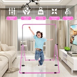 Triclicks Gymnastics Bar for Kids, Folding Junior Training Kip Bar with Adjustable Height, Home Expandable Horizontal Gymnastic Monkey Bars Equipment for Child, Girls, Boys