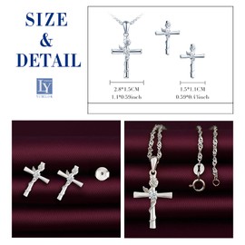 Yumilok Women's Necklace Chain Earrings Stud Earrings Jewellery Sets 925 Sterling Silver with Cross Rose Pendant for Women Girls, Sterling Silver Sterling Silver Zirconia, Cubic Zirconia