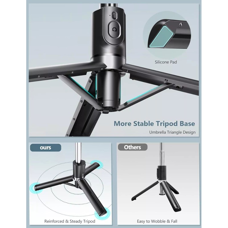 Pnitri Selfie Stick Tripod with Light45''with Wireless Remote,Portabl
