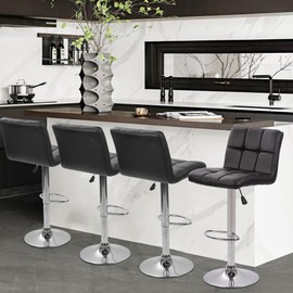 BestOffice Bar Stool Barstools Bar Chairs Counter Height Adjustable Swivel Stool with Back PU Leather Kitchen Counter Stools Set of 4 Dining Chairs
