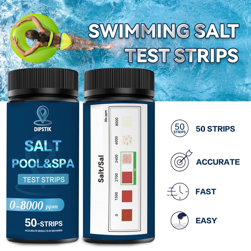 Saltwater Pool Test Strips, 0-8000 ppm, Salt Test Strips Kit