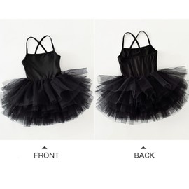 Little Girls Ballet Skirted Leotards Strap Tutu Dress Party Costumes for Dance Black 5-6t