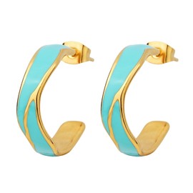 TaYolnFaSo Teal Blue Enamel Hoop Earrings for Women 18K Gold C-Shaped Enamel Earrings Blue Jewelry Gift for Her