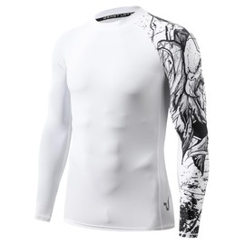 HUGE SPORTS Men's Surfing Rashguard Long Sleeve Quick Dry Swim Tee UPF 50+ UV Sun Protection (White Eagle,XL)