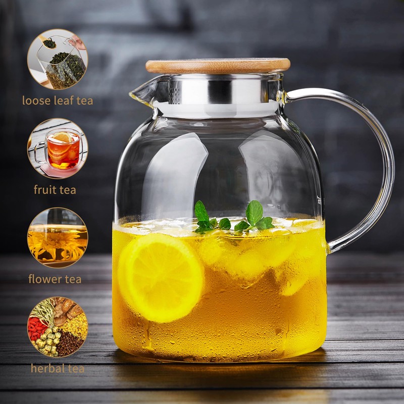 Large Glass Teapot with Infuser, Stovetop Safe, Thickened Heat Resistant