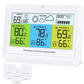 ORIA Weather Station, Indoor Outdoor Thermometer with 3 Sensors, Temperature Humidity Meter with Alarm for Refrigerator, Room, Home