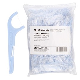 Practicon SmileGoods 3-in-1 Flossers, Individually Wrapped Flosser, Waxed Mint Floss with Interdental Pick, Bulk Pack of 500
