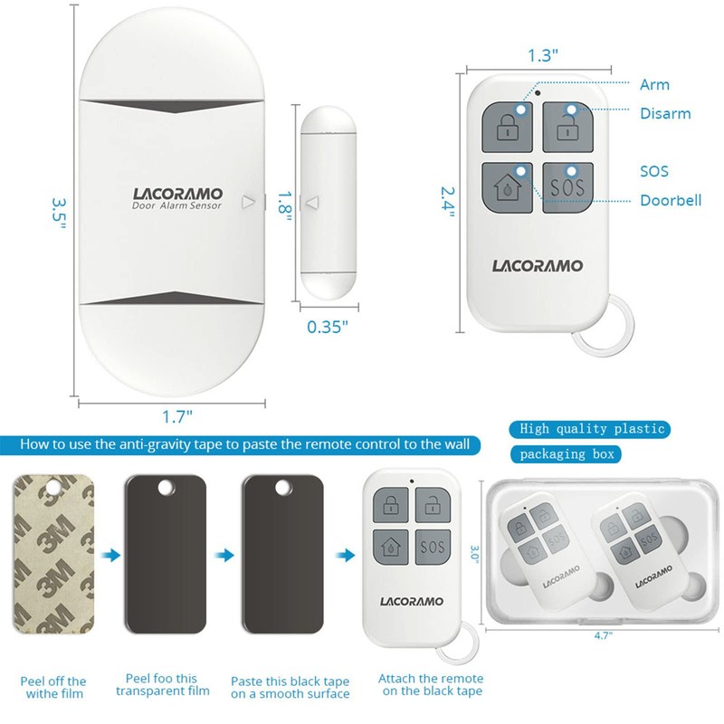 Lacoromo DA-35 Door Alarm and Window Alarm with 2 Remote