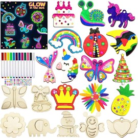 Craft Kits for Kids, 24PCS Wooden Magnet Party Bag Fillers Arts and Crafts, Kids' Party Favours Painting Craft Set Kits for Boys Girls Age 4 5 6 7 8 9 10 11 12