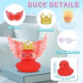 Red Angel Rubber Duck Car Ornaments Squeaky Duck with Wing,Mini Crown,Sunglasses Car Dashboard Decorations Party Favors Ducky