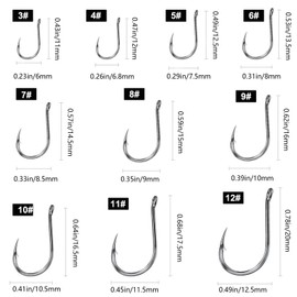 DHER Fishing Hooks Fishing Accessories Set Fishing Hooks with Plastic Box Fishing Hooks Different Sizes Barbs with Holes Carbon Steel Material Fishing Leisure Outdoor Entertainment Silver 200 Pieces