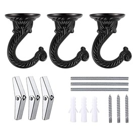 OBSTKUCHEN 3 Sets Large Swag Ceiling Hooks Heavy Duty Swag Hook with Hardware for Hanging Plants Ceiling Installation Cavity Wall Fixing (3 Sets, Black)