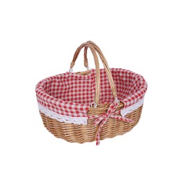 Wicker Picnic Basket, Natural Wicker Basket with Handle, Wicker Basket with Handle, Picnic Basket, Small Capacity, for Outdoor Picnic Camping, 25.5 x 21 x 13 cm
