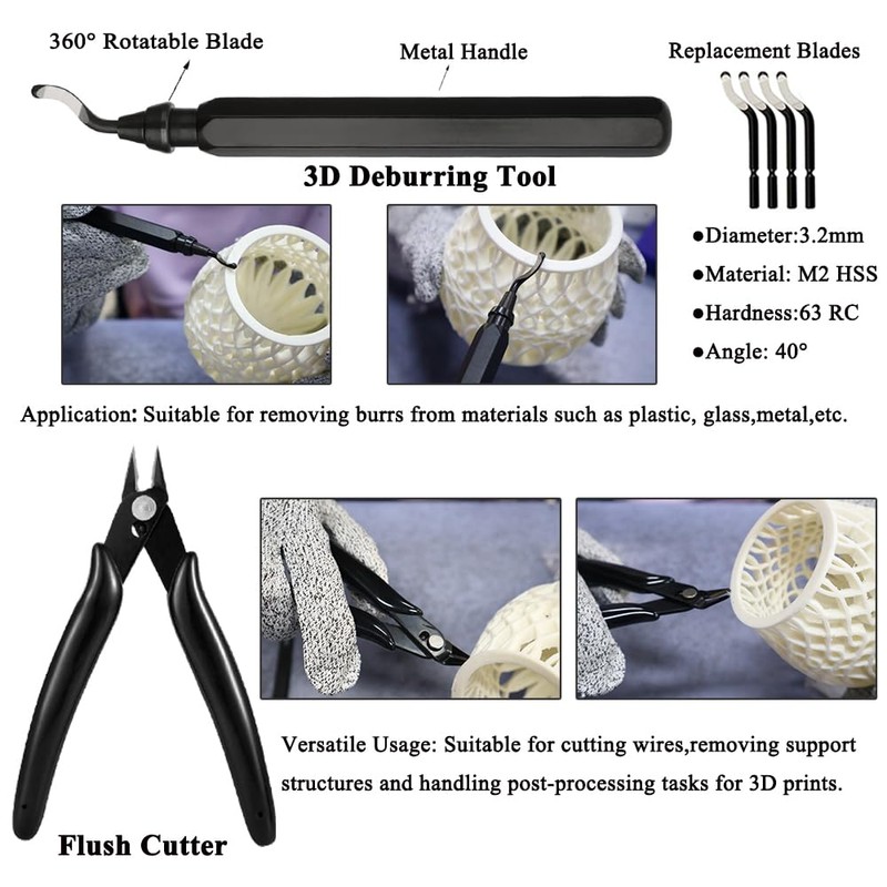 62PCS 3D Printer Tool Kit, 3D Post-Processing Accessories with Hand