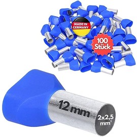 Kalitec AET2512BL Twin Wire End Ferrules Insulated 2 x 2.5 mm² 12 mm Long Blue I Made in Germany I Industrial Quality Pack of 100