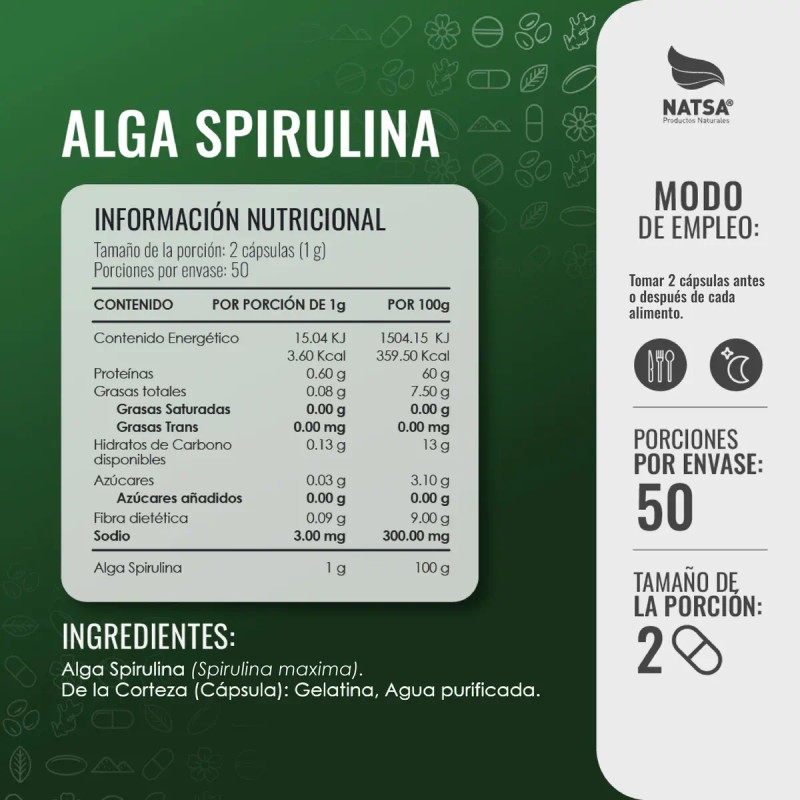 Alga Spirulina 100 Cápsulas Aporta Minerales Proteinas Anti Anemico Excelente