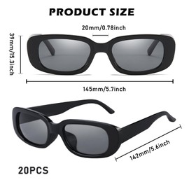 20 Stücke Vintage Rechteckige Sonnenbrille für Damen und Herren,Mode Sonnenbrille,Party Sonnenbrillen,Retro Brille mit UV Schutz Sunglasses,Neon Brille Bunte Sonnenbrillen für Outdoor Reise Fahren
