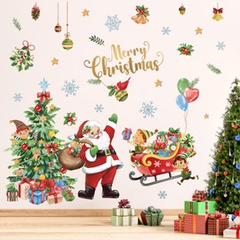 wondever Christmas Wall Stickers Santa Claus Christmas Tree Christmas Window Wall Art Decals for Christmas Party Window Xmas Home Party