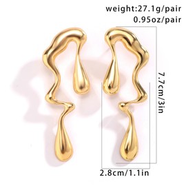 Irregular WaterDrop Earrings Melted Liquid Asymmetrical Drop Earrings for Women Embrace Minimalist Statement Earrings Jewelry (Gold Orange Earrings)