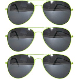 Classic Aviator Sunglasses Smoke Lens Metal Frame Green 3 Pack OWL