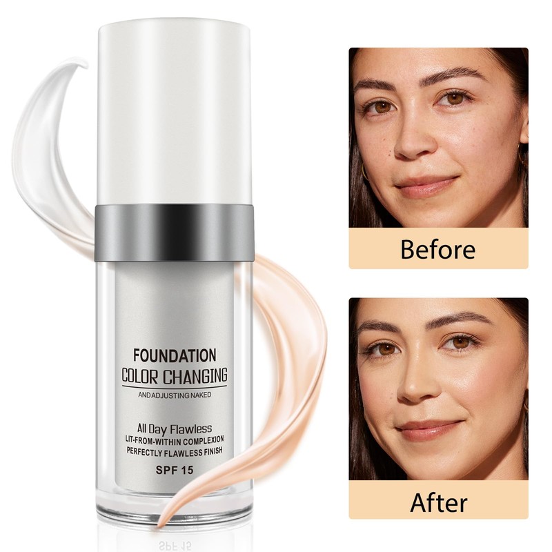 Color Changing Foundation, 2Pcs Base Makeup Foundation Color Changing with