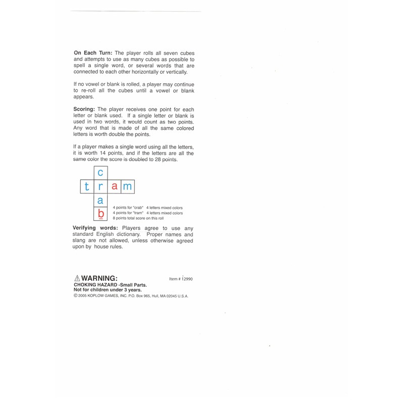 Koplow Games Crossword Dice Educational Travel Game