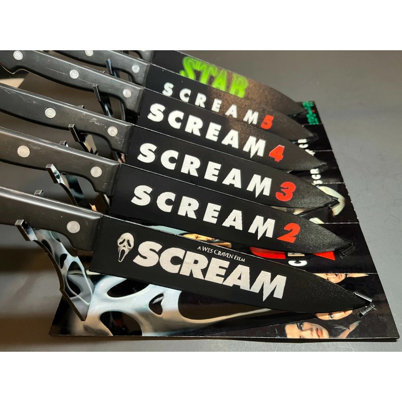 Scream 1-5 & Stab Knife Set With Sublimated Stands