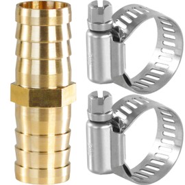 SCTIHWELIRE Brass Hose Barb,2-way Straight Hose Barb Fitting 5/8" Barb Splicer Mender with Stainless Steel Pipe Clamps, Air hose repair kit for Pipe line Fuel Air Oil (5/8 1Pc)