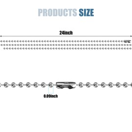 10 Pcs Dog Tag Chain, Beaded Necklace Men Dog Tag Chains, Silver Nickel Plated Metal 24 Inches Long 0.94 Inches Ball Chain Ball Chain Necklace for Jewelry Making DIY Crafts. (10)