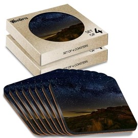 8 x Square Coasters - Milky Way Brecon Beacons Wales UK Cork Backed MDF Glossy Tea Coffee Accessory #51453
