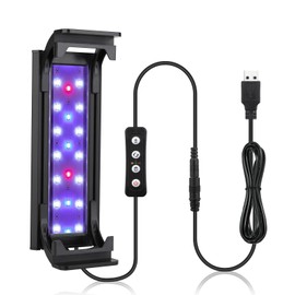 hygger 7W Full Spectrum Aquarium Light with Aluminum Alloy Shell and Plastic Extendable Brackets, White Blue Red LEDs, External Controller, for Freshwater Fish Tank (5-8.5 inch)